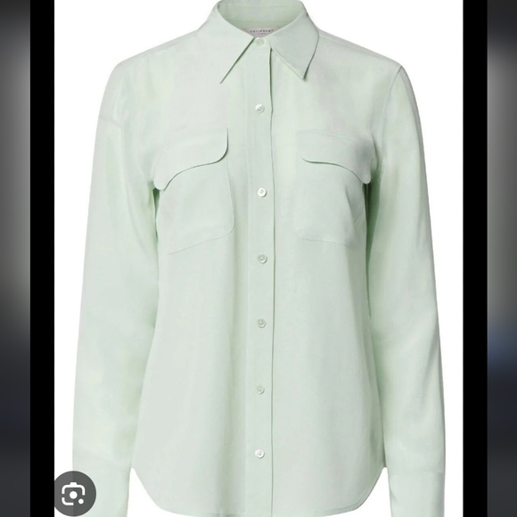 Equipment Silk Very Light Green Silk Button Down Coupe size M - Picture 3 of 6
